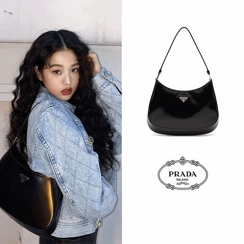 프라다 클레오 브러시드 가죽 숄더백 Black 1BC499_ZO6_F0002_V_OOO 
