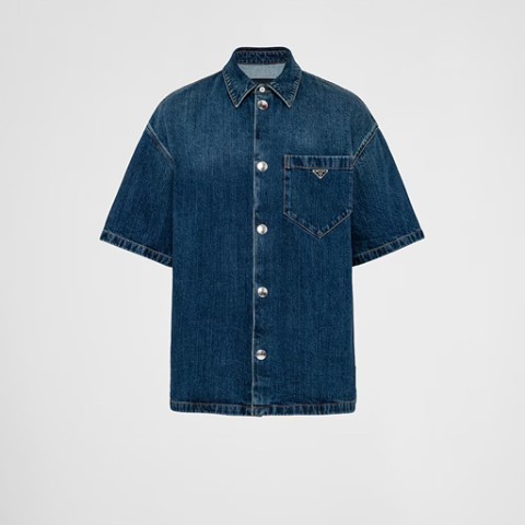 프라다 트라이앵글 로고 데님 반팔셔츠 S-XL