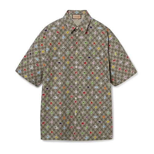구찌  프린트 코튼 포플린 반팔 셔츠 S-XL
