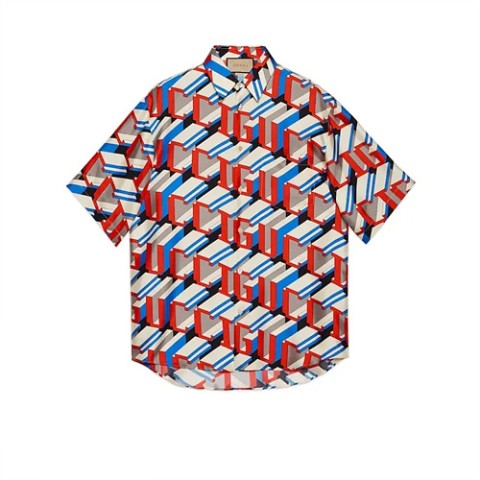 구찌 필셀 프린트 실크 반팔셔츠 S-XL