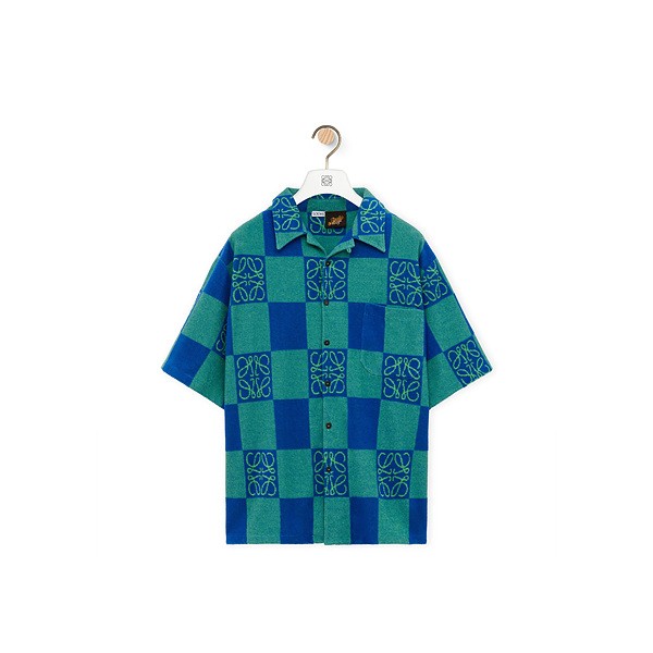 로에베 애너그램 쇼트 슬리브 코튼 체크 반팔 셔츠 S-XL-레플리카 사이트 쇼핑몰 RSMALL