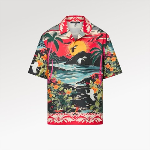 루이비통 프린티드 쇼트 슬리브드 코튼 셔츠 S-XL